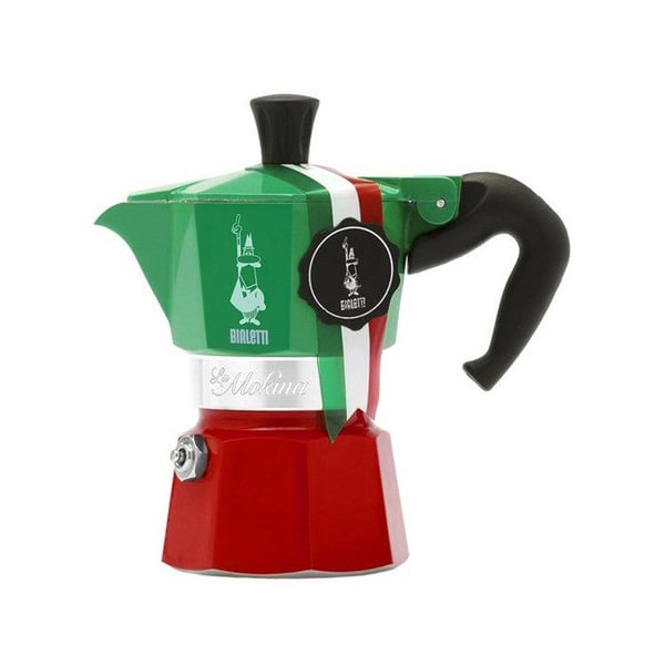 Italiensk kaffebryggare - BIALETTI - La Mokina Italia - Lämplig för alla spishällar utom induktion - 1 kopp - 40 ml - Grön / Röd