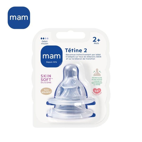 MAM anatomiset n�nnit - keskivirtaus 2 - silikoni - 2 kpl - l�pin�kyv�