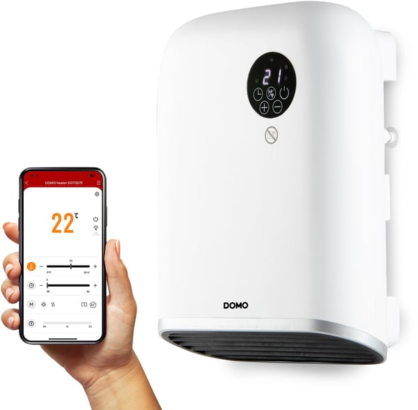 Badrumsvärmare - 2000 W - Domo - DO7357F - Wifi + fjärrkontroll - Eco-funktion - LED-display - Väggmonterad / fristående - Vit