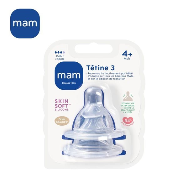 MAM anatomiset n�nnit - nopea virtaus 3 - silikoni - 2 kpl - l�pin�kyv�
