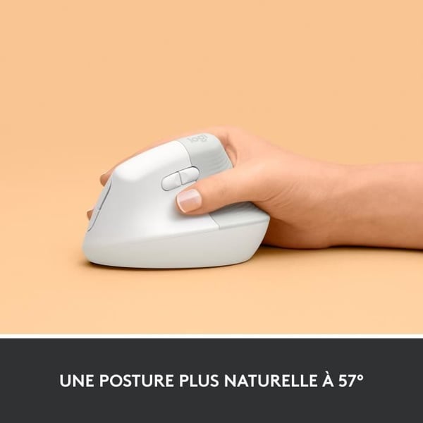 Logitech Lift Ergonomic Pystysuuntainen langaton hiiri, Bluetooth tai Logi Bolt USB-vastaanotin, ��net�n - luonnonvalkoinen