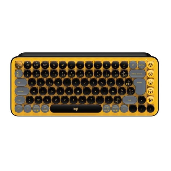 Logitechin langaton n�pp�imist� � mekaaniset POP-n�pp�imet mukautettavissa emojin�pp�imill�, Bluetooth tai USB, kest�v� kompakti muotoilu � keltainen