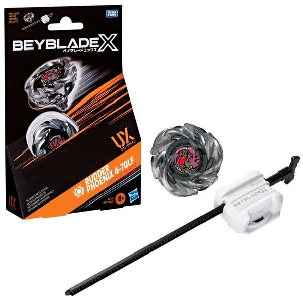 Beyblade X aloituspakkaus Rudder Phoenix 4-70LF UX, Takara Tomy -hy�kk�ystyyppinen hyrr� laukaisimella, kilpailuhuivit, 8+ vuotta