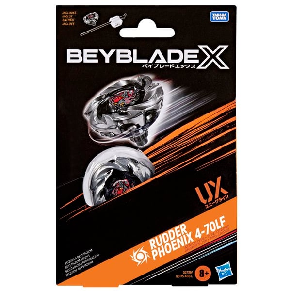 Beyblade X aloituspakkaus Rudder Phoenix 4-70LF UX, Takara Tomy -hy�kk�ystyyppinen hyrr� laukaisimella, kilpailuhuivit, 8+ vuotta