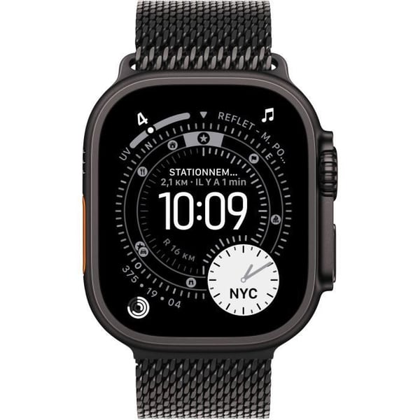 Apple Watch Ultra 3 GPS + Cellular - 49 mm - Sort titaniumurkasse - Sort titanium milanesisk rem - Lille