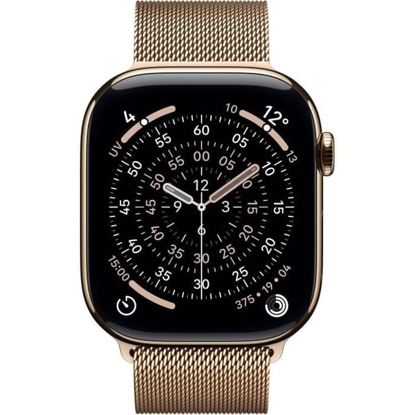 Apple Watch Series 11 GPS + Cellular - 46 mm - Guld Titanium urkasse - Guld Milanese Loop rem - S/M