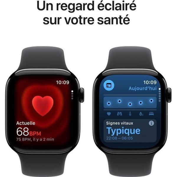 Apple Watch Series 11 GPS - 42 mm - Jet Black Aluminium Case - Sort Sportsrem - S/M