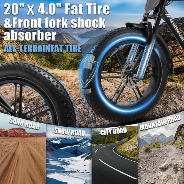 Sähköinen Fatbike Cmacewheel K20, 48V 18Ah irrotettava akku, musta