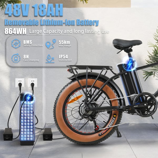 El-mountainbike CMACEWHEEL T20, 20", 750W 48V 17Ah, svartgrå