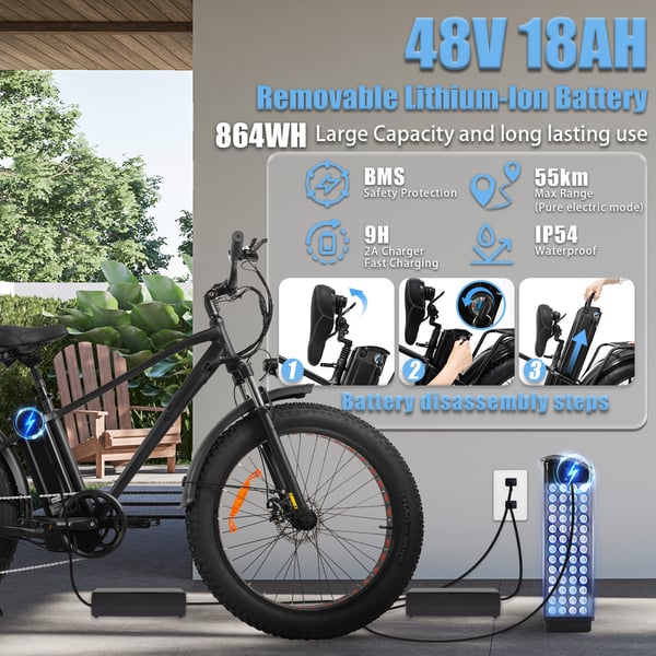 Fat Elcykel CMACEWHEEL KS26, 500W 864Wh, 26" Elmountainbike