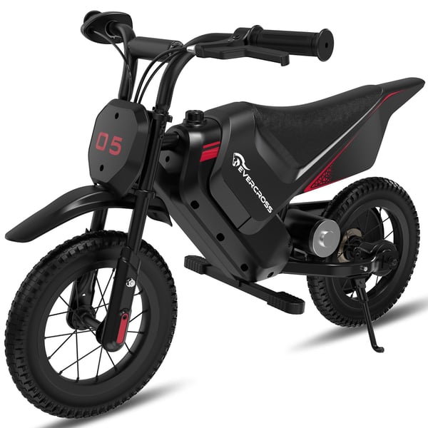 El-Motocykel Barn 12" EVERCROSS TECH 05m – Lång räckvidd 10KM 2 hastigheter – Lithiumbatteri 150W 5.2Ah – Idealisk present Svart