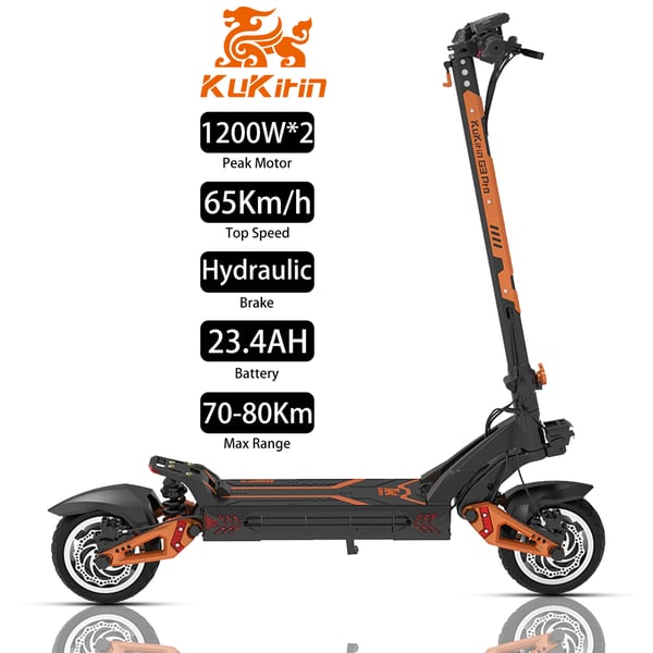 KuKirin G3 Pro el-scooter, 2*1000W motor, 65 km/t, 23AH batteri, udholdenhed på ca. 70-80 km, egnet til voksne