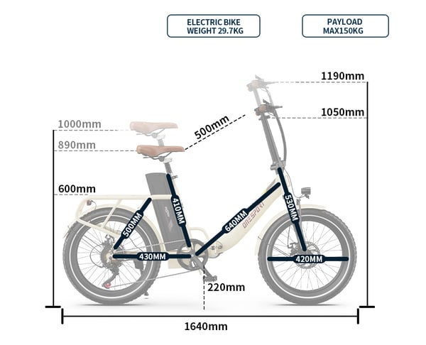 OneSport OT16-2 20'' stadselcykel, 250W motor, 48V 17Ah batteri, hopfällbar, 60-120km räckvidd, Shimano 7-växlad
