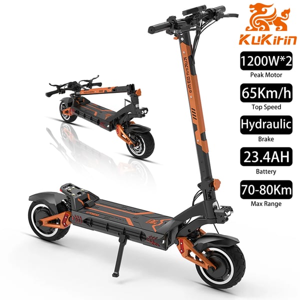 Kukirin G3 Pro 1200W*2/23.4AH elektrisk løbehjul, 10" dæk, dobbelte motorer, 65 km/t og 80 km rækkevidde, bærbart batteri, hurtig opladning