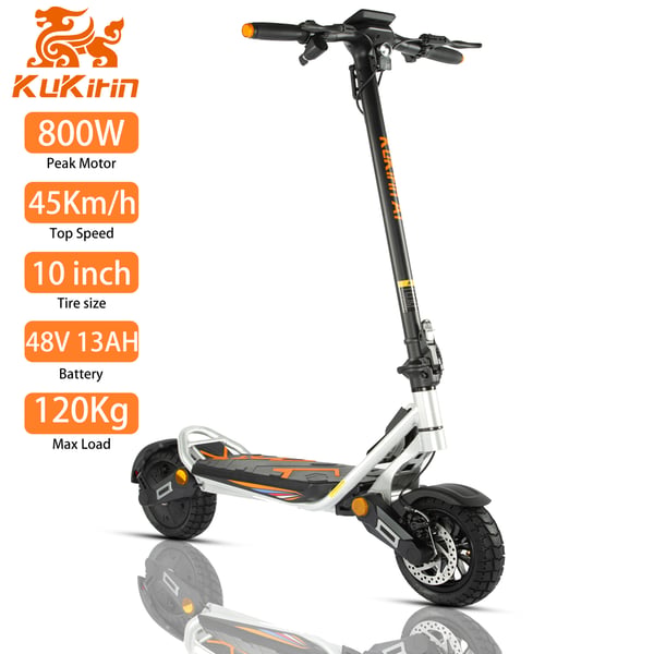 KuKirin A1 foldbar elektrisk løbehjul 10 tommer, 800W motor, 48V 13Ah batteri, maks. hastighed 45 km/t, skivebremser for og bag