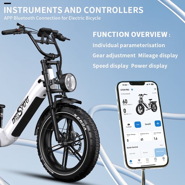 OneSport OT08 Pro 20'' elcykel, 500W motor, 2*18AH dubbla batterier, Shimano 7-växlad, hydraulisk broms, stöd för Bluetooth-anslutning APP