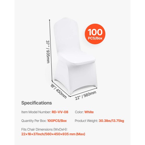 Stolsöverdrag, Stretch Spandex Fällbar, 56x45x93.5 cm, Vit, tvättbar