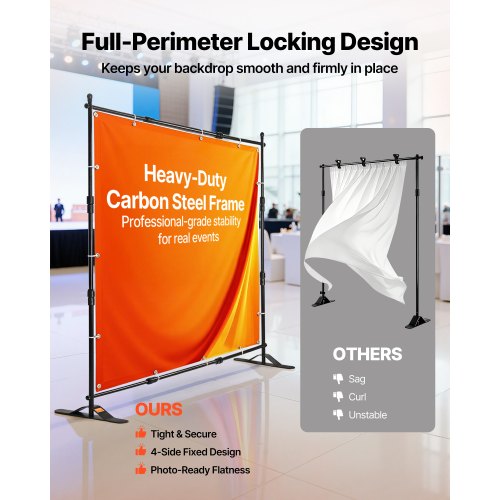 Baggrundsbannerstativ, 243,8x243,8–304,8x243,8 cm, Sort, Justerbar Aluminium