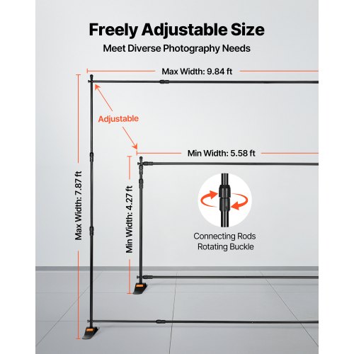Baggrundsbannerstativ, 243,8x243,8–304,8x243,8 cm, Sort, Justerbar Aluminium