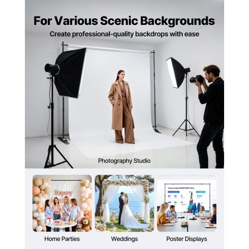 Baggrundsbannerstativ, 243,8x243,8–304,8x243,8 cm, Sort, Justerbar Aluminium