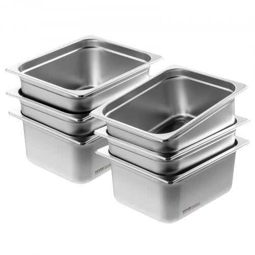 Steam Table Pan, 6-pak 1/2 størrelse anti-jam, 32,5x26,6x14,8 cm, rustfrit stål