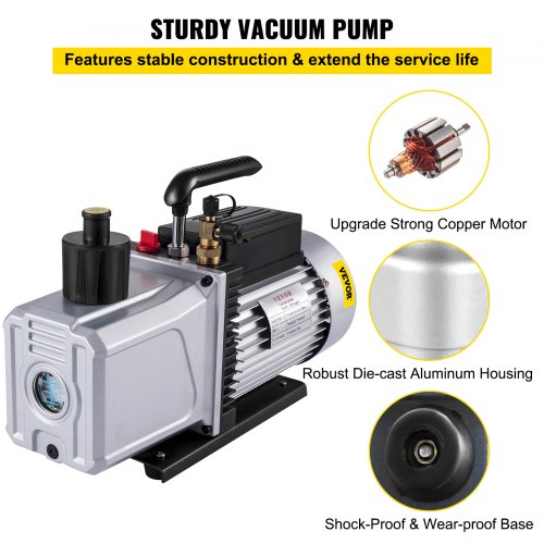 Vakuumpumpe, enkelttrin, 717 L/min, 340 L/min, indløb 1/4, kraftig model