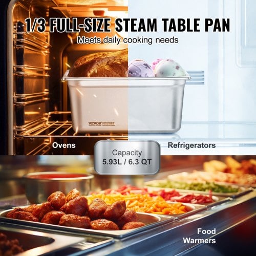 Steam Table Pan, 1/3 storlek med lock, 32,8x17,8x14,8 cm, rostfritt stål, förvaring