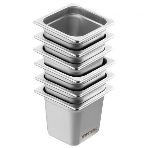 Steam Table Pan, 1/6 størrelse anti-jam, 17,8x16,8x16 cm, rustfrit stål, catering opbevaring