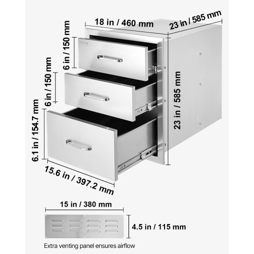 BBQ skuffer, 45.8x52.1x58.8 cm, rustfrit stål, opbevaring