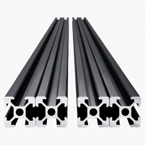 Aluminium ekstruderet profil, 1200x20x20 mm, sort, højstyrkeskinne