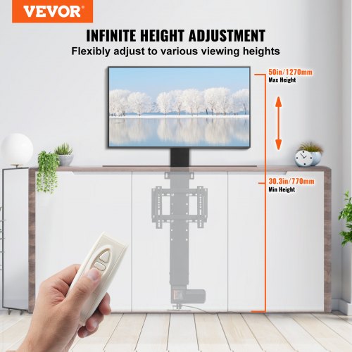 Motoriseret TV-lift, 29x77,4-127,4 cm, højdejusterbar, sort, aluminiumlegering