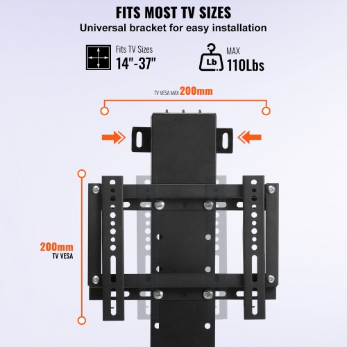 Motoriseret TV-lift, 29x77,4-127,4 cm, højdejusterbar, sort, aluminiumlegering