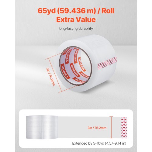 Packtejp, 6 rullar 108x108x76 mm klar, extra stark förpackning