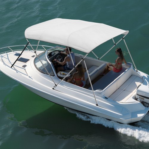 Veneen bimini-katos, 4-kaari 600D polyesterikatos 244x185-198x137 cm, vaaleanharmaa