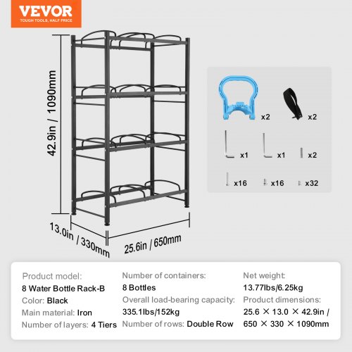 Vandflaskeholder, 65x33x109 cm, Sort, Jern