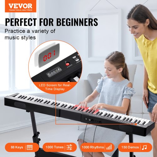 Digitalt klaver, 88-tangenters semi-vægtet keyboard, 128,5x22,5x7,5 cm, bærbar
