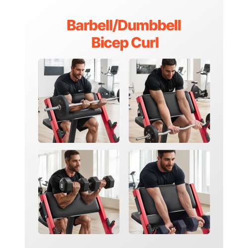 Prædikant Curl Bænk Justerbar Vægtbænk Sort Rød, Styrketræning