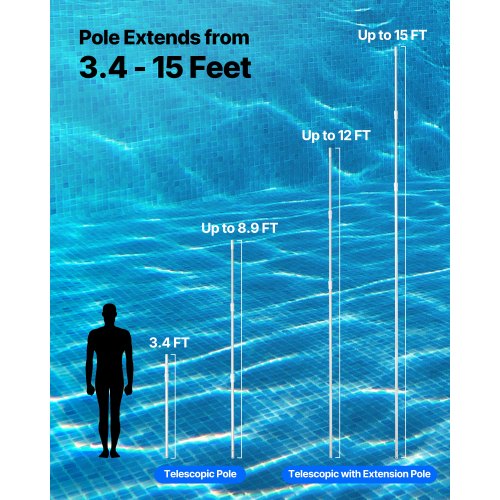 Poolstang, teleskopisk 1–4,6 m, justerbar aluminium, rengøringsværktøj