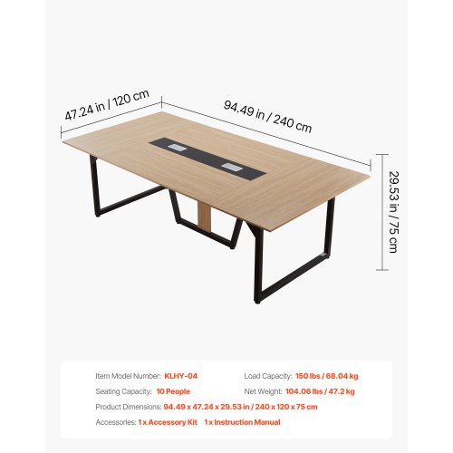 Konferensbord, 240x120x75 cm, Brun, Metallben
