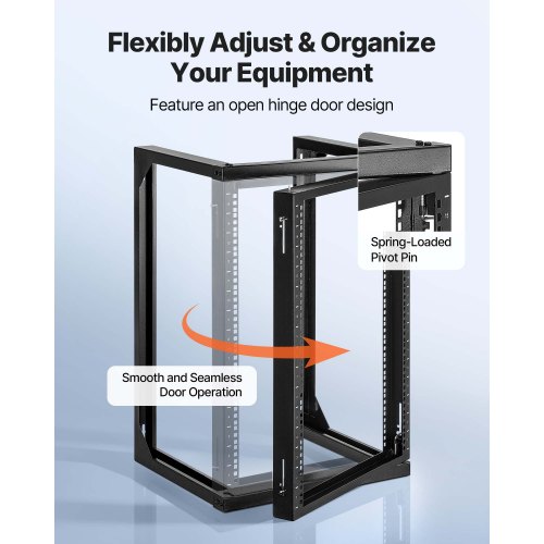 Server Rack, 15U vægmonteret åbent stel, 52x45,5 cm, sort, kulstofstål