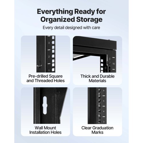 Server Rack, 15U vægmonteret åbent stel, 52x45,5 cm, sort, kulstofstål