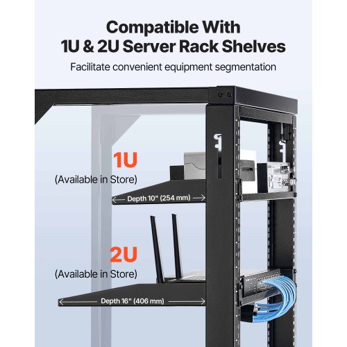 Server Rack, 15U vægmonteret åbent stel, 52x45,5 cm, sort, kulstofstål