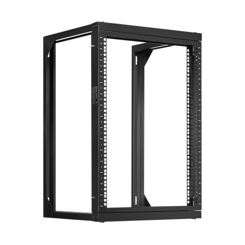 Server Rack, 15U vægmonteret åbent stel, 52x45,5 cm, sort, kulstofstål