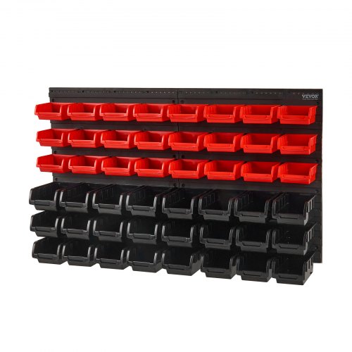 Opbevaringshylde med kasser, 48-kasse vægmonteret organizer, 95x54,2x17,2 cm, sort/rød, plast