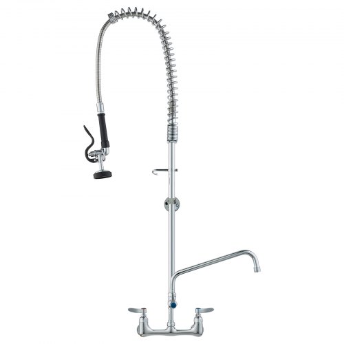 Køkkenarmatur til erhverv, 119,4 cm højde, 30,5 cm tud, messing, vægmontering, udtrækbar bruser