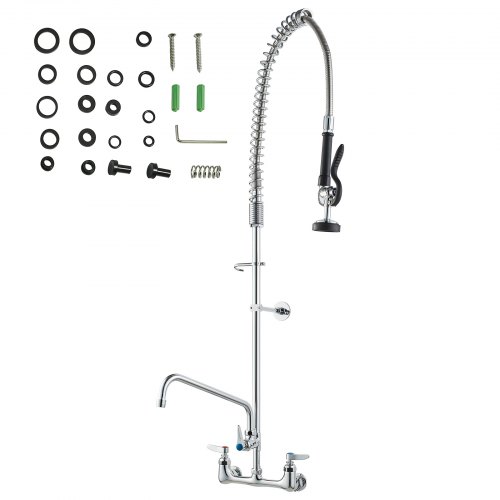 Køkkenarmatur til erhverv, 119,4 cm højde, 30,5 cm tud, messing, vægmontering, udtrækbar bruser