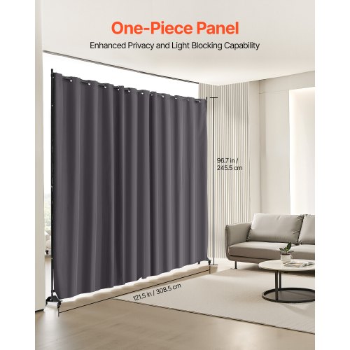 Rumdeler, 308,5x45x245,5 cm, Grå, Bærbar panel med hjul