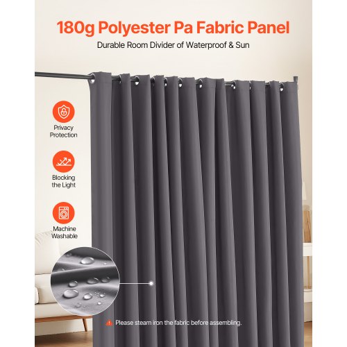 Rumdeler, 308,5x45x245,5 cm, Grå, Bærbar panel med hjul