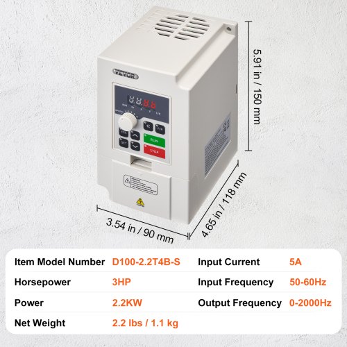 Frekvensomformer, 2,2KW 3HK 3-faset, 150x90x117,6 mm