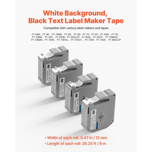 Etikettemaskine tape, 4-pak, 95x50x16 mm, sort på hvid, vandtæt